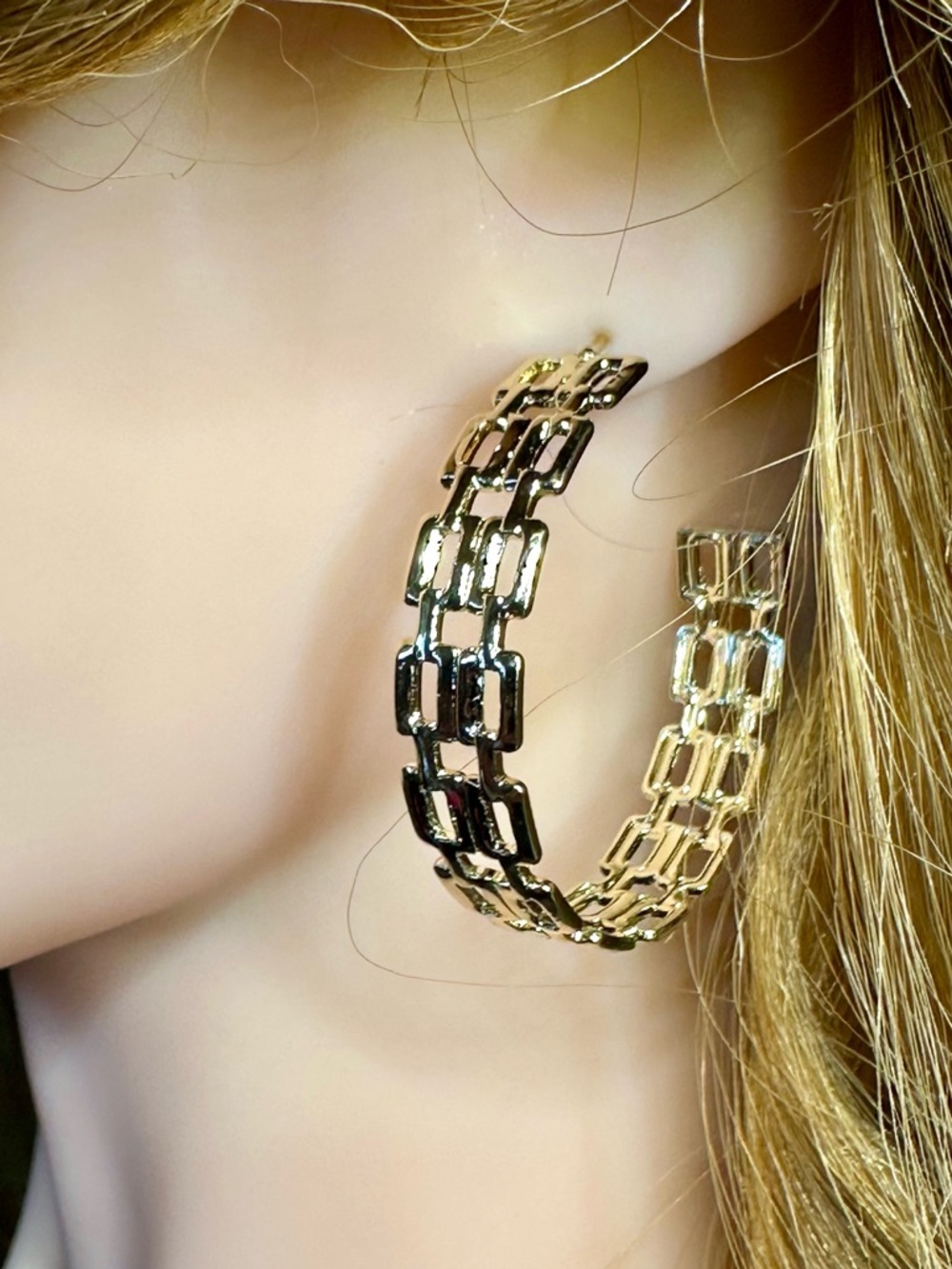 Gold Tone Double Chain Link Hoop Earrings NWT